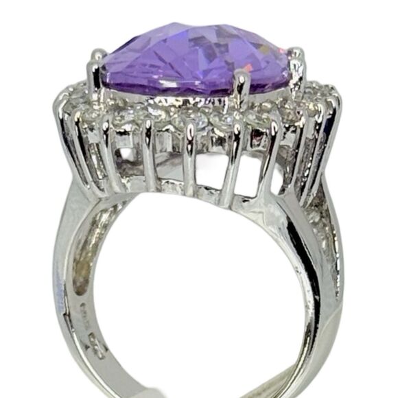 Large  Purple Crystal 925 Sterling Silver Cocktail Ring Sz 8 Statement Bold - Picture 3 of 16